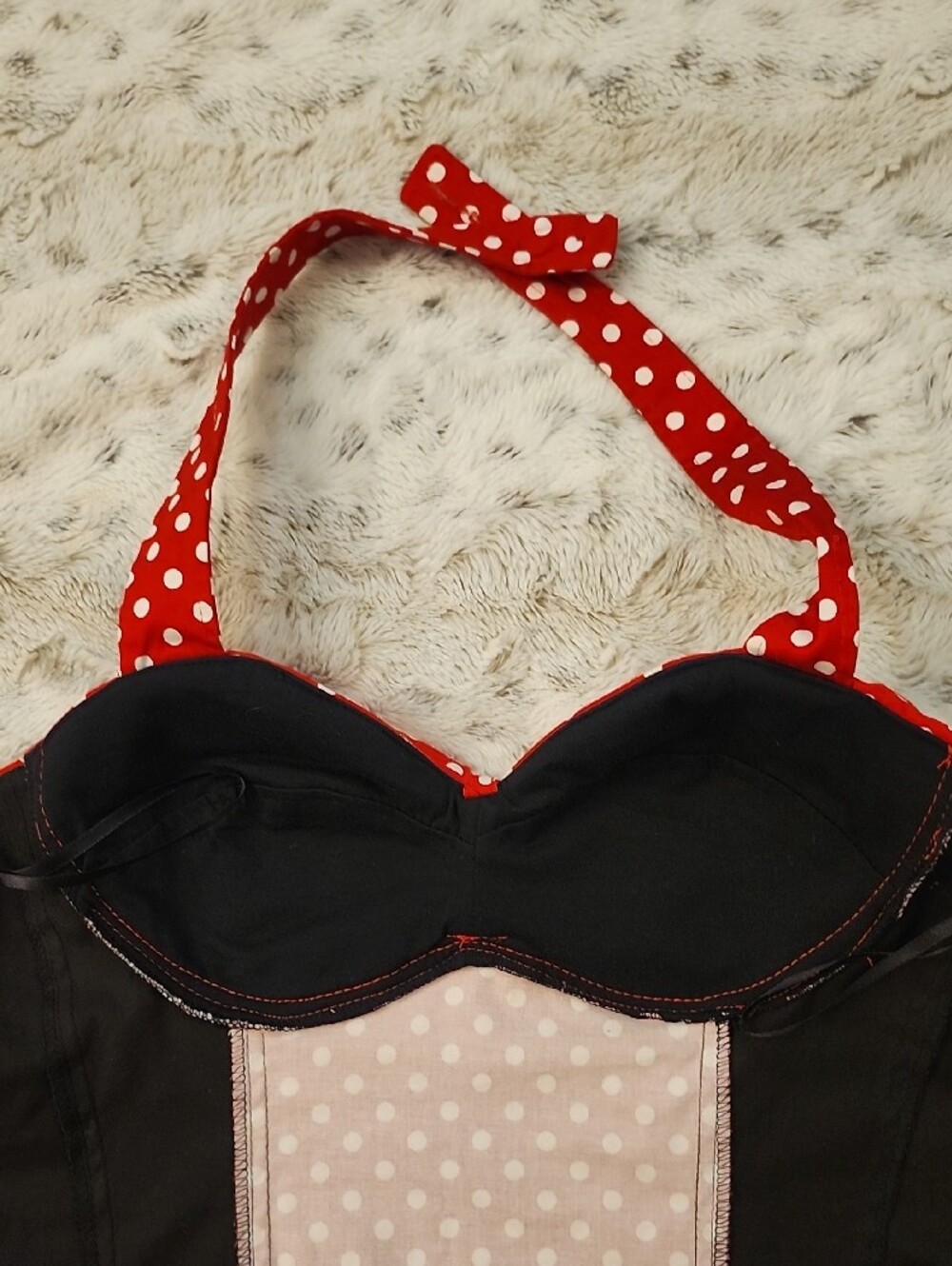 Royal Bones Red Black Polka Dot Pinup Halter Top - Picture 14 of 14